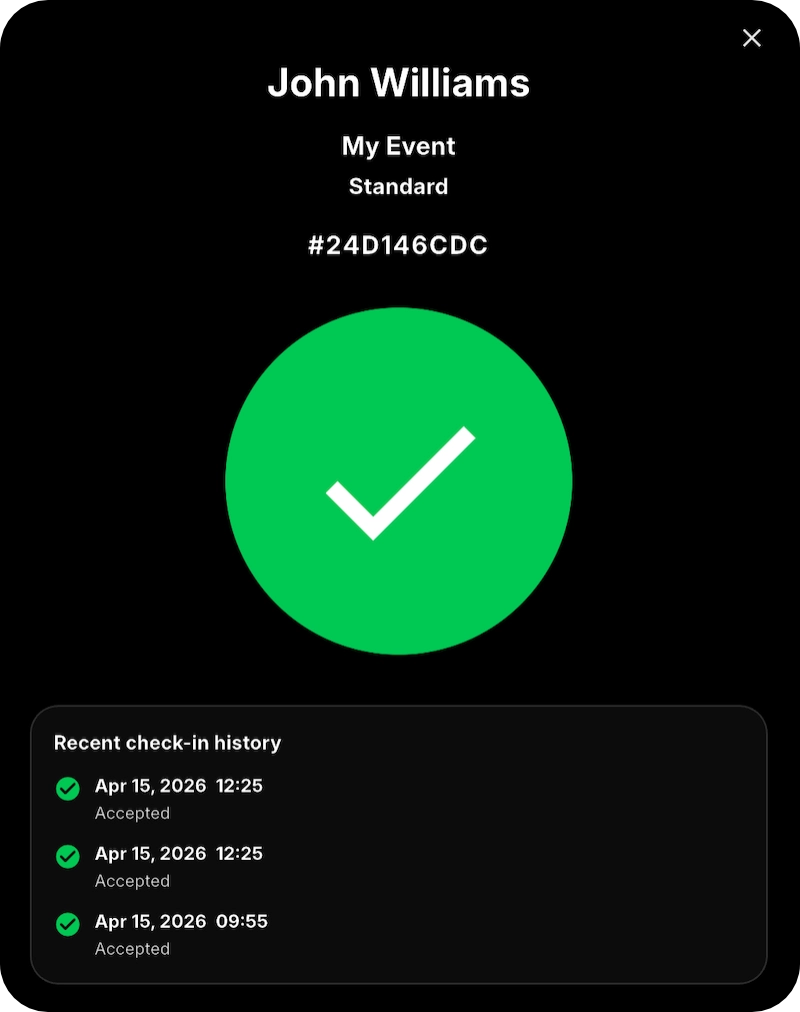 Accepted check-in app screen