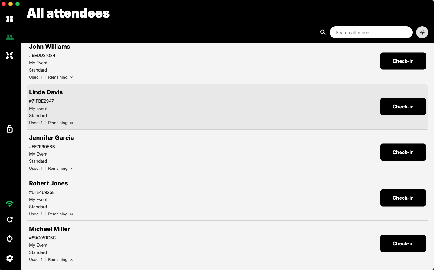 Attendees screen screenshot