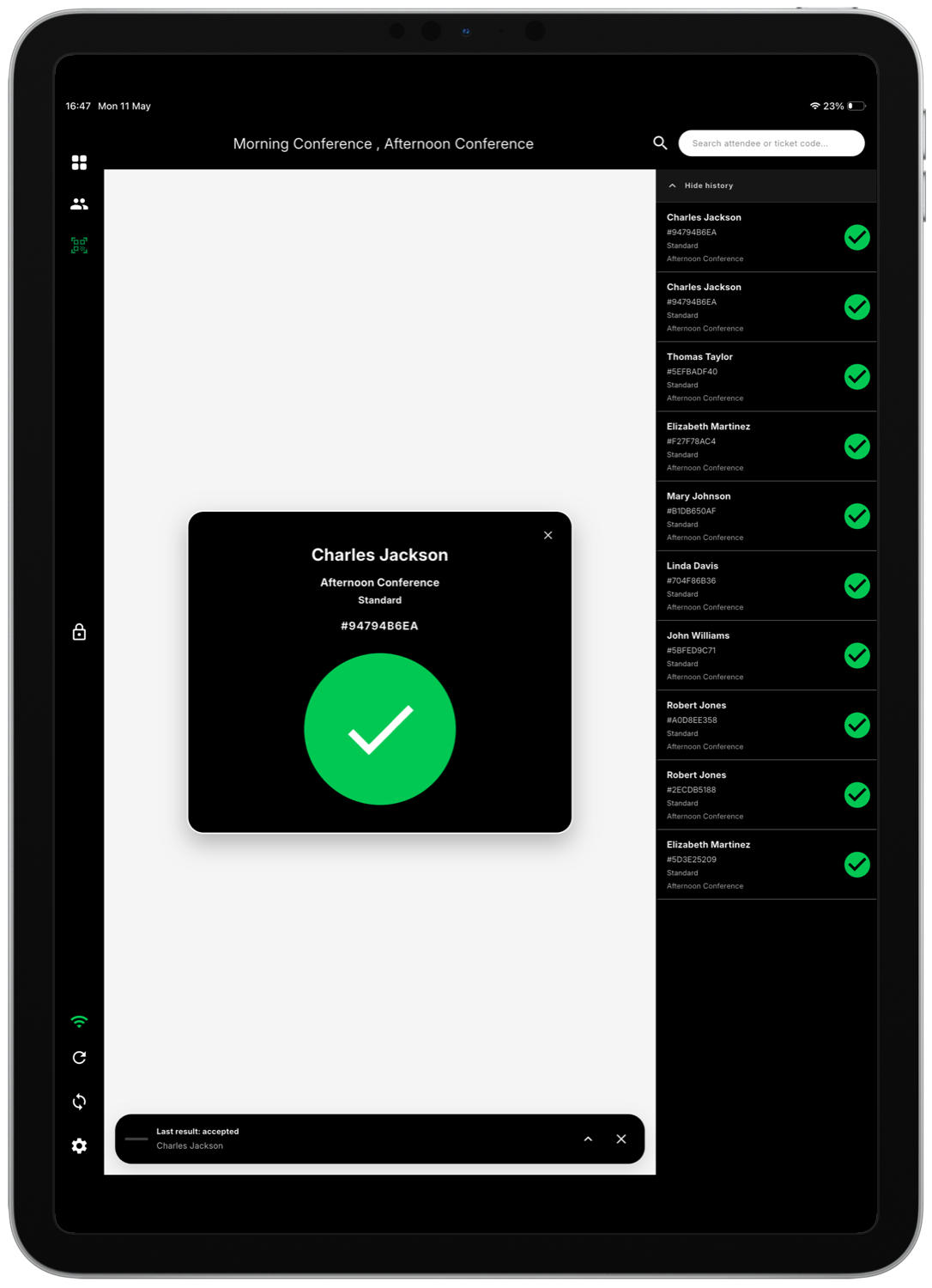 Hydra check-in on tablet